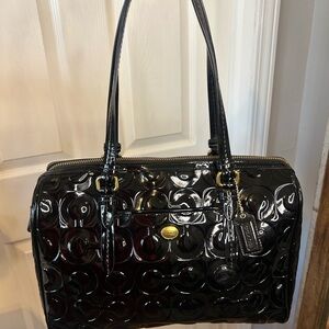 Coach Ashley Embossed C Black Patent Leather Handbag
